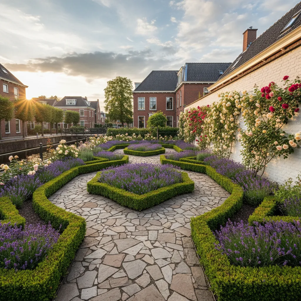 Formele tuin met buxushaag en rozenperken — Reeuwijk
