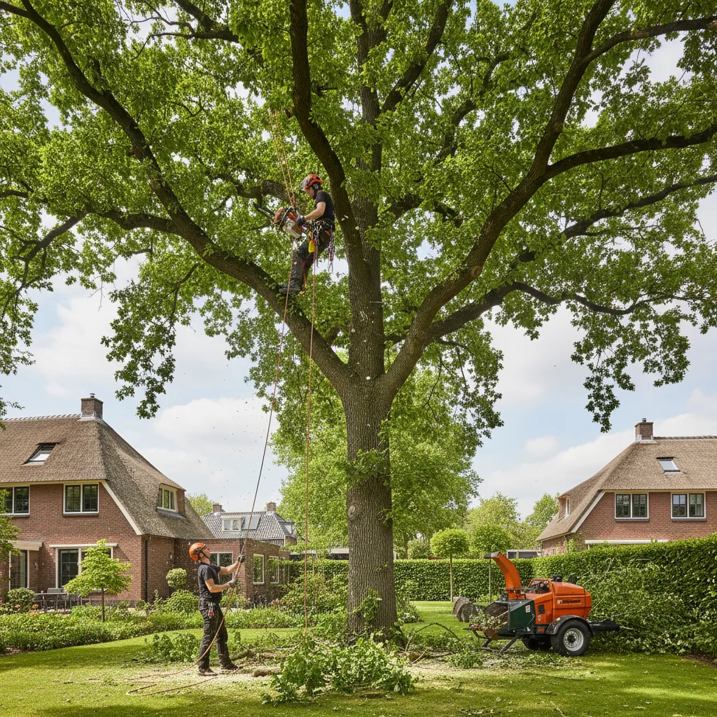 Boomonderhoud aan grote beuk in particuliere tuin