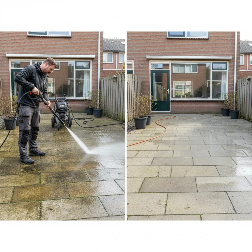 Terrasreiniging — voor en na vergelijking