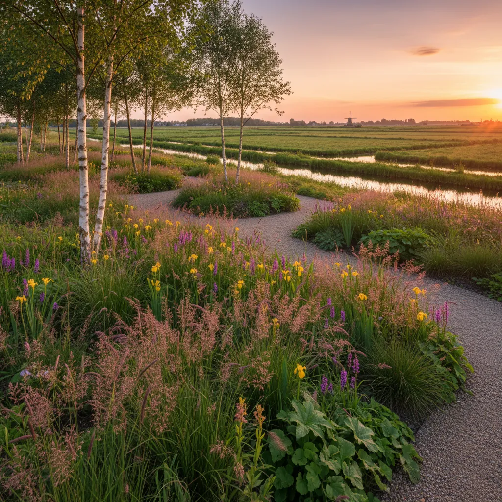 Naturtuin met inheemse planten en polderuitzie